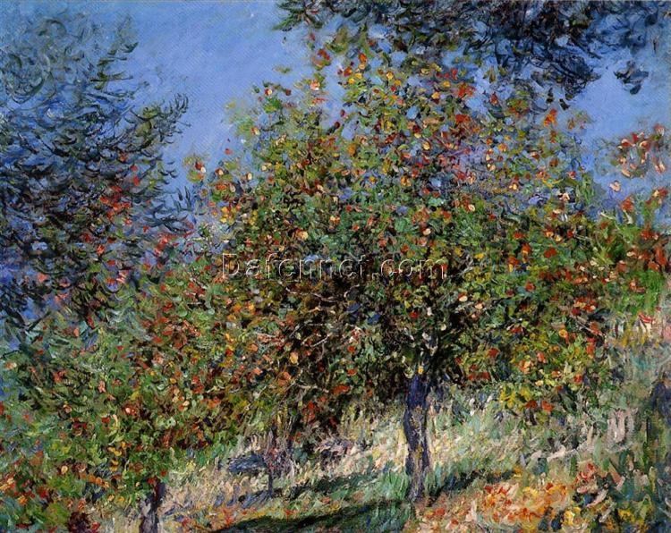 Original 1878 Monet Apple Trees on the Chantemesle Hill – Fine Art Oil Painting for Home Decor