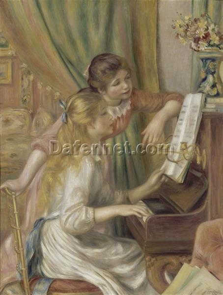 Pierre-Auguste Renoir “Young Girls at the Piano” 1892 – Handcrafted Oil Painting Reproduction of French Girls Playing Music