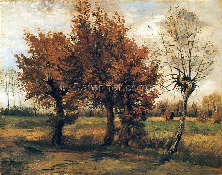 Classic Van Gogh Autumn Landscape with Four Trees 1885 Reproduction – Stunning Fall Art from Dafen Village Studio