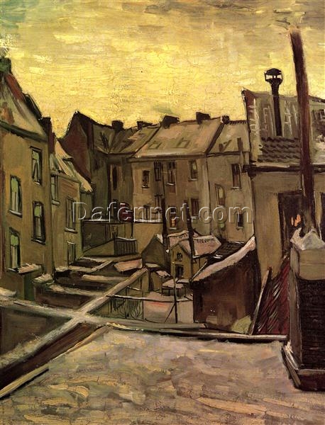 High-Quality Van Gogh Backyards in Antwerp in the Snow Replica – Classic 1885 Oil Painting from Dafen Village Studio