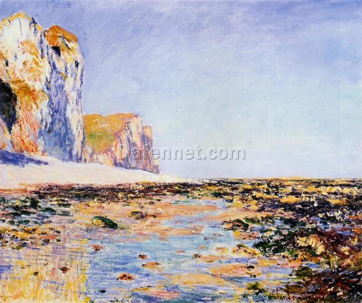 Classic Impressionist Landscape Oil Painting – Beach and Cliffs at Pourville by Monet | Custom Canvas Art from Dafen Village