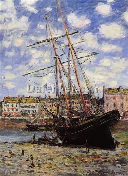 Claude Monet Boat at Low Tide at Fécamp (1881) – Stunning Impressionist Seascape Hand-Painted Oil Artwork