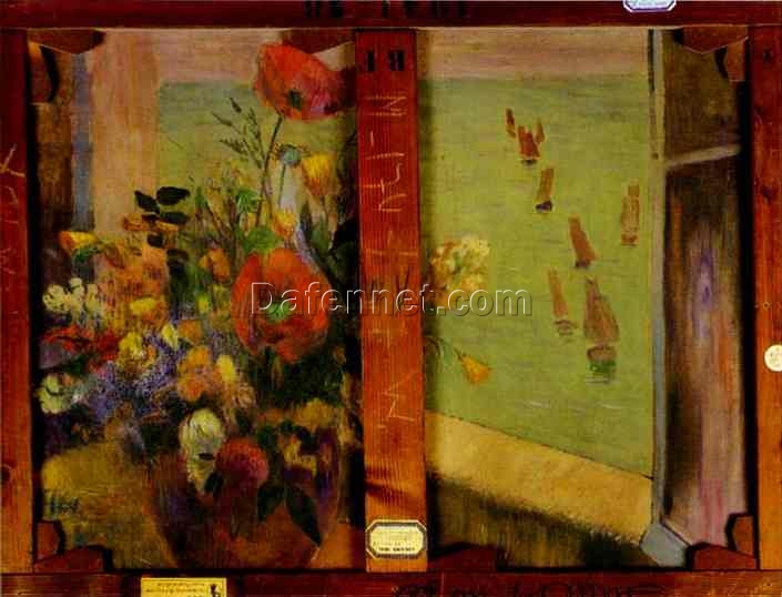 Paul Gauguin “Bouquet of Flowers with a Window Open to the Sea” 1888 – Authentic Oil Painting Reproduction | Elegant Canvas Art from Dafen Village