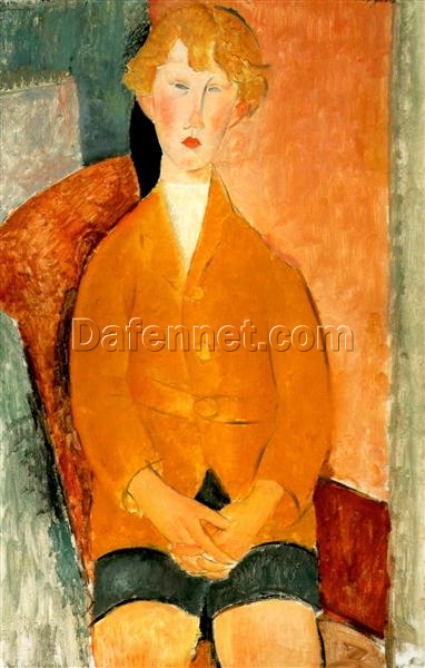 Boy in Shorts” by Modigliani – 1918 Hand-Painted Oil Painting Reproduction | Elegant Canvas Artwork for Collectors