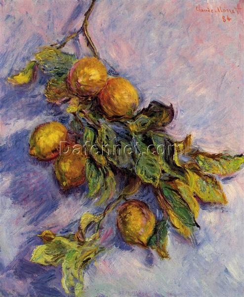 Hand-Painted Branch of Lemons by Claude Monet – Classic Impressionist Oil Painting for Home Decor – Dafen Village Studio