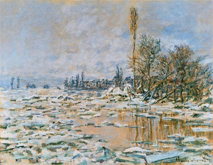 Dafen Village Artist’s Reproduction of Monet’s Breakup of Ice, Lavacourt, Grey Weather – Impressionist Oil Painting for Your Home