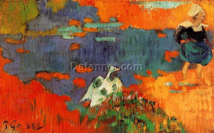 Buy Paul Gauguin’s “Breton Woman and Goose by the Water” 1888 – Premium Oil Painting Reproduction | Custom Handcrafted Canvas Art