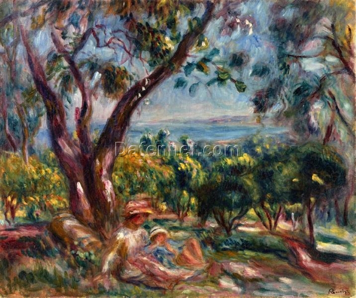 Premium Reproduction of “Cagnes Landscape with Woman and Child” by Pierre-Auguste Renoir – Hand-Painted Southern French Landscape from Dafen Village