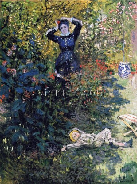 Camille and Jean Monet in the Garden at Argenteuil (1873) by Claude Monet – High-Quality Hand-Painted Oil Art for Classic Home Decoration