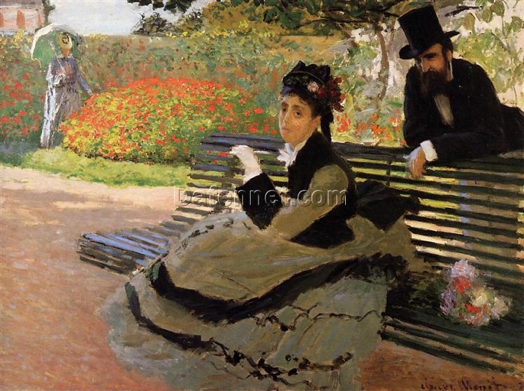 Impressionist-Style Oil Painting of Camille Monet on a Garden Bench (1873) by Claude Monet – Crafted by Dafen Village Master Painters