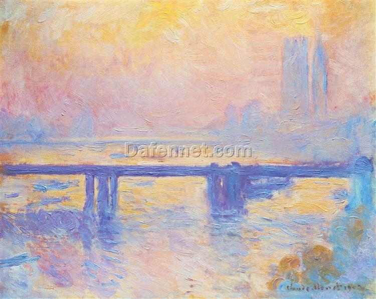 Hand-Painted Oil Painting of Charing Cross Bridge, 1903 by Claude Monet – Perfect for Living Room Decor