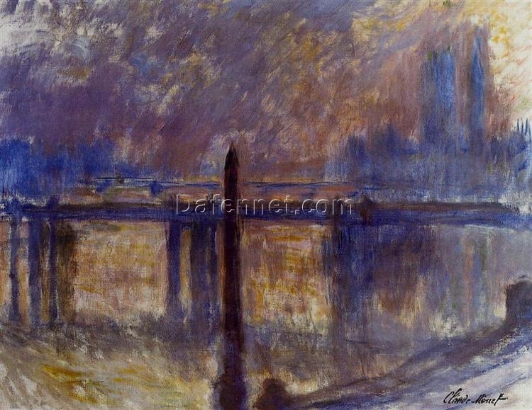 Claude Monet Charing Cross Bridge, Cleopatra’s Needle Oil Painting – Hand-Painted Masterpiece from Dafen Village Art Studio