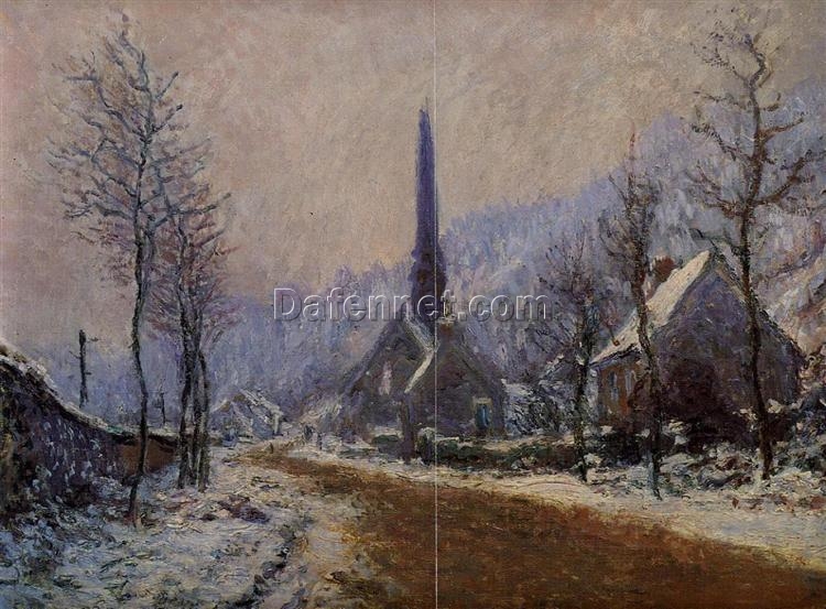 Claude Monet’s Church at Jeufosse, Snowy Weather – High-Quality Oil Painting Reproduction, Stunning Winter Scene