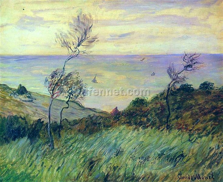 Authentic Claude Monet Reproduction: Cliffs of Varengeville, Gust of Wind, 1882 – Impressionist Style Oil Painting