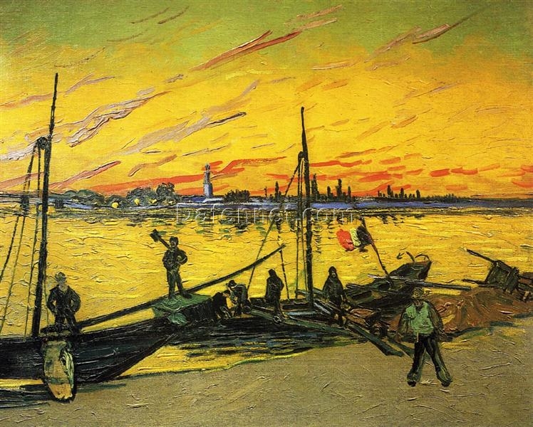 Authentic Van Gogh Coal Barges Replica – Classic 1888 Waterfront Artwork by Dafen Village Artists