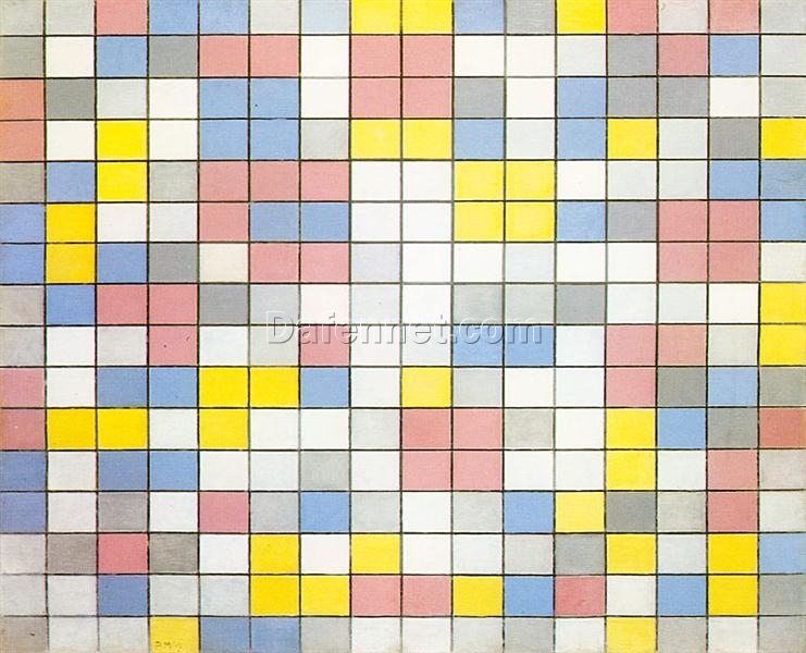 Piet Mondrian ‘Composition with Grid IX’ (1919) – Iconic Minimalist Oil Painting Reproduction