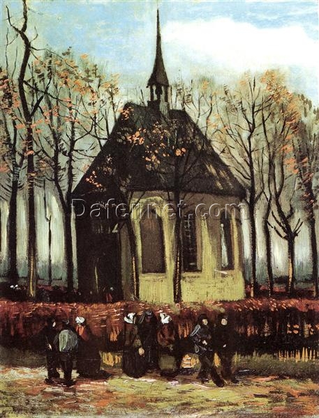 Authentic Van Gogh Congregation Leaving the Reformed Church in Nuenen Replica – Classic 1884 Religious Artwork by Dafen Village Artists