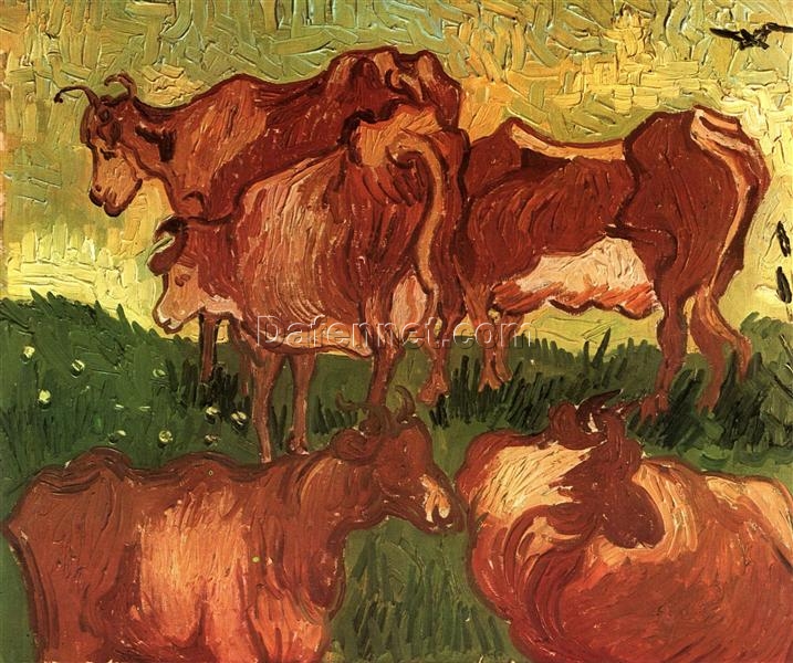 Handmade Vincent van Gogh Cows (1890) Oil Painting – Fine Art Reproduction by Dafen Village