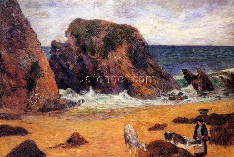 Paul Gauguin “Cows on the Seashore” 1886 – Oil Painting Reproduction | Tranquil Landscape of Cows by the Sea