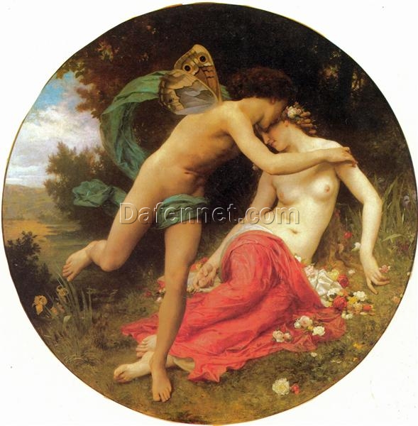 Custom Oil Painting of Bouguereau’s “Cupid and Psyche” | Elegant 1875 Artwork from Dafen Village