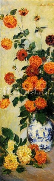 Dahlias by Claude Monet, 1883 – Hand-Painted Floral Masterpiece for Home Decor, Dafen Village Studio