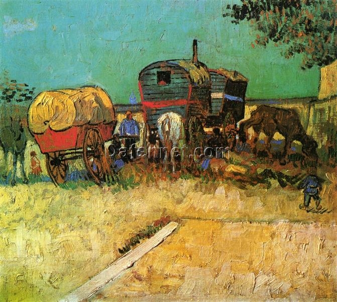 Unique Encampment of Gypsies with Caravans Oil Painting – Hand-Painted Van Gogh Masterpiece from Dafen Village