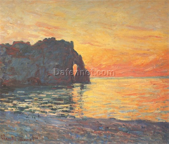 Claude Monet Etretat Cliff of d’Aval Sunset Landscape – Stunning Impressionist Ocean View