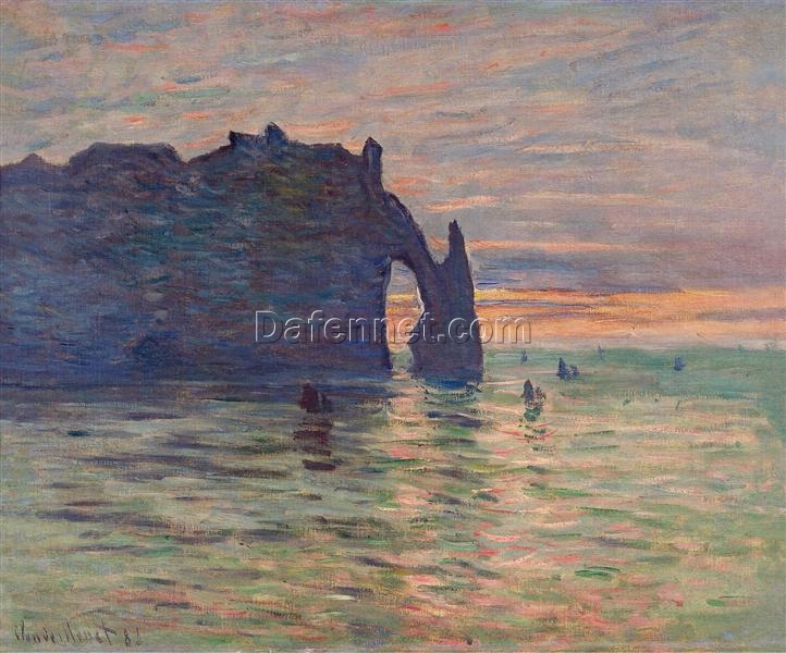 Impressionist Landscape Etretat, Sunset by Claude Monet – Hand-Painted Oil Artwork from Dafen Village Studio