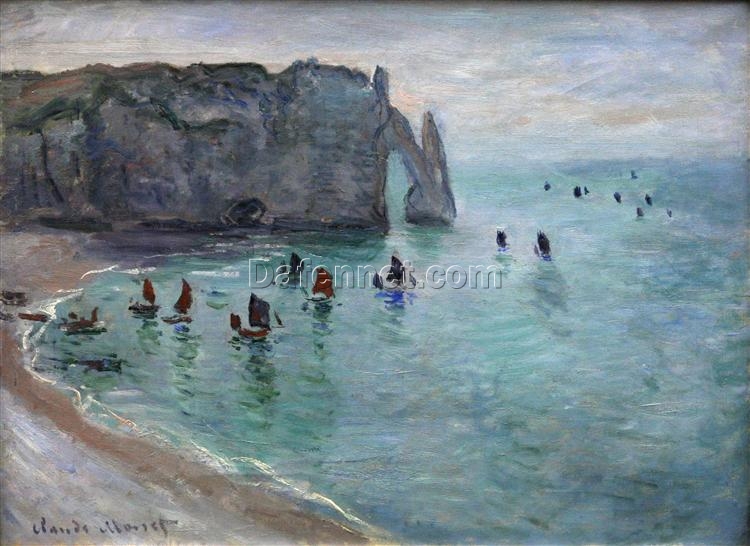 Classic Etretat: The Aval Door Fishing Boats Leaving the Harbour by Claude Monet | Hand-painted Oil Painting for Home Décor | Dafen Village Studio Art