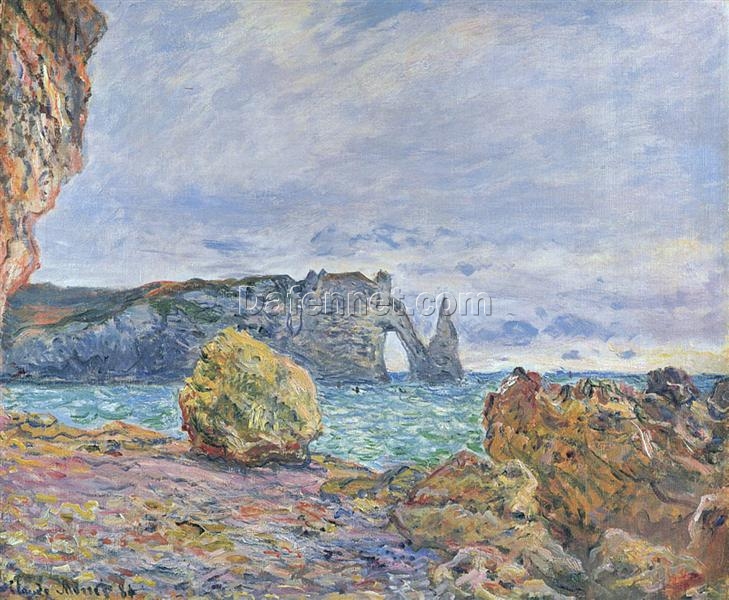 Hand-painted Etretat, the Beach and the Porte d’Aval by Claude Monet (1883), Custom Oil Painting by Dafen Village Artists