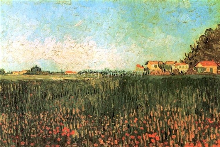 Stunning Reproduction of Farmhouses in a Wheat Field Near Arles (1888) by Vincent van Gogh – Handcrafted Oil Painting from Dafen Village