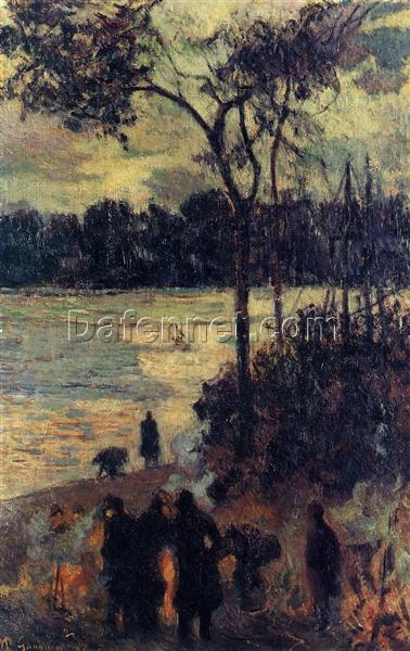 Fire by the Water” by Paul Gauguin 1886 – Oil Painting Reproduction | Powerful Landscape of Fire and Sea in Brittany