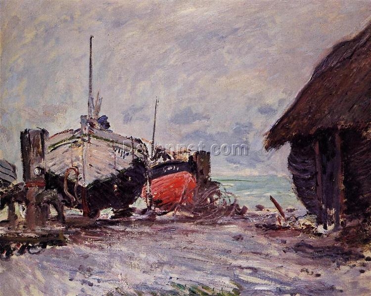 Impressionist Masterpiece “Fishing Boats at Etretat” by Claude Monet – Hand-Painted Custom Oil Painting Reproduction from Dafen Village