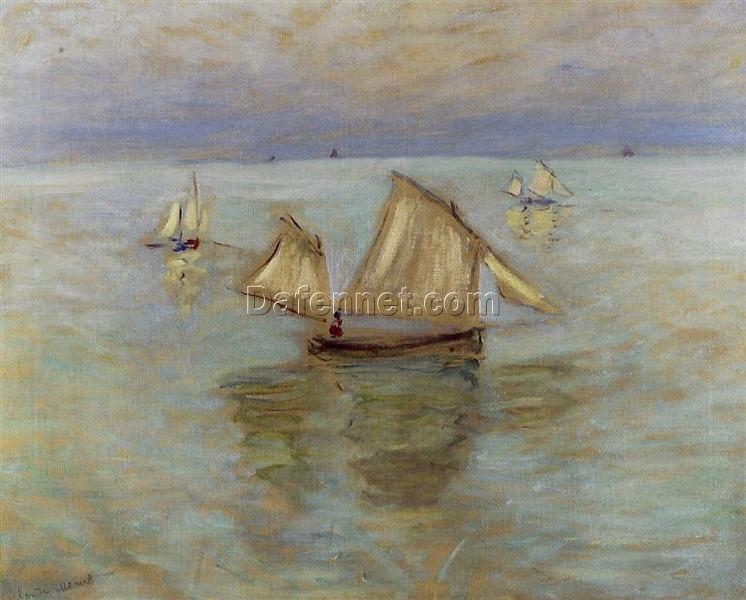 Claude Monet’s Seascape: Fishing Boats at Pourville (1882) – Handcrafted Oil Painting from Dafen Village Art Studio