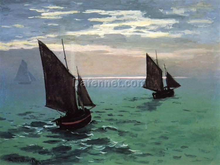 Authentic Reproduction of Claude Monet’s Fishing Boats at Sea (1868) – Custom Oil Painting from Dafen Village Artists