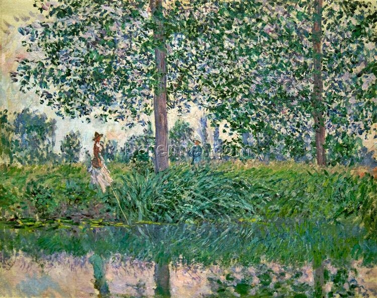 Impressionist Art Reproduction: Fishing on the River Epte by Claude Monet – Custom Oil Painting from Dafen Village Studio