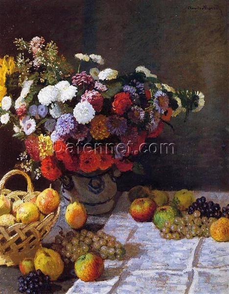 Authentic Flowers and Fruit (1869) by Claude Monet – High-Quality Reproduction Oil Painting by Dafen Village Artists