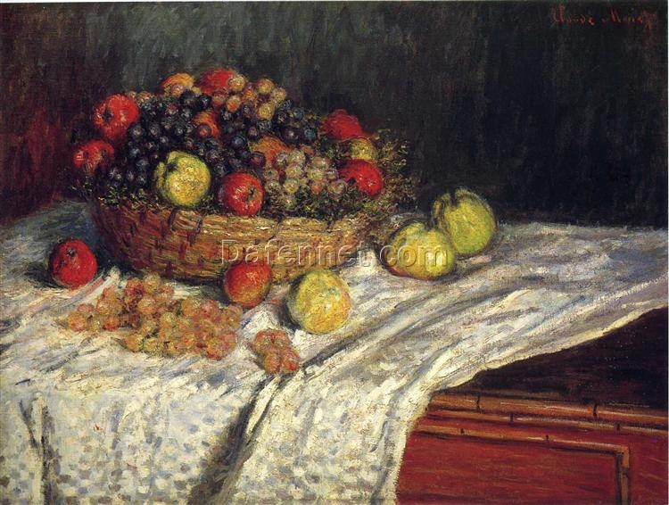 Claude Monet 1879 Fruit Basket with Apples and Grapes – Stunning Hand-Painted Oil Painting from Dafen Village