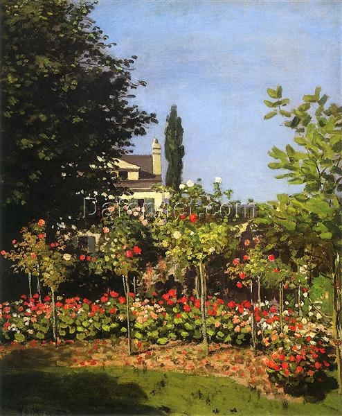 Original Oil Painting of Monet’s Garden in Bloom at Sainte-Addresse (1866) – Handcrafted by Skilled Dafen Village Artists