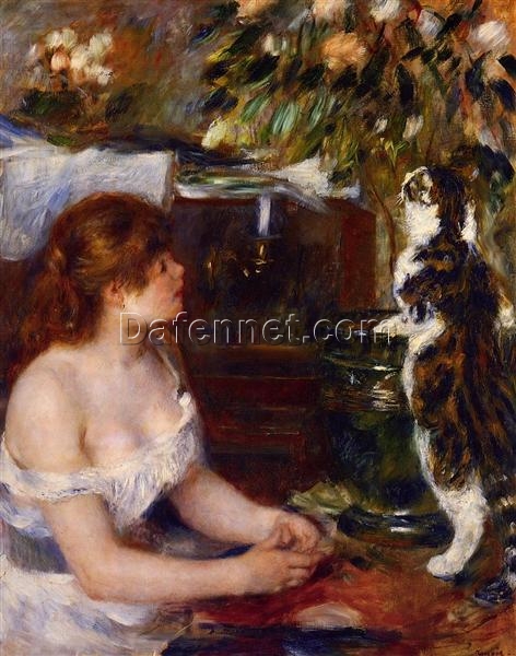 Pierre-Auguste Renoir “Girl and Cat” (c.1881 – 1882) – Handcrafted Oil Painting Reproduction for Portrait and Animal Art Decor