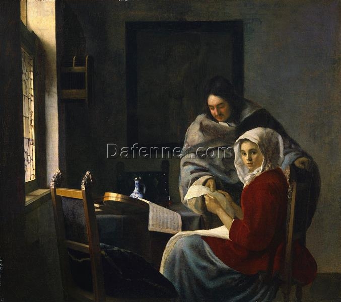 Beautiful Vermeer Oil Painting ‘Girl Interrupted at Her Music’ – Custom Reproduction for Home Décor from Dafen Village Studio