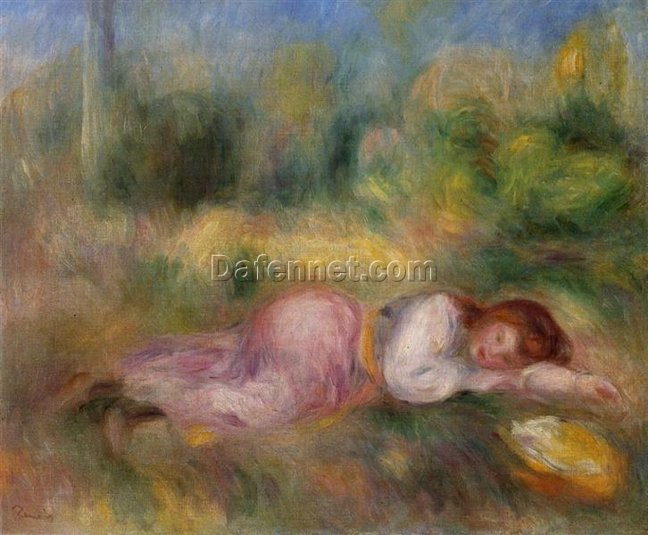 Pierre-Auguste Renoir “Girl Stretched out on the Grass” (1890) – Handcrafted Oil Painting Reproduction for Elegant Portrait or Pastoral Decor