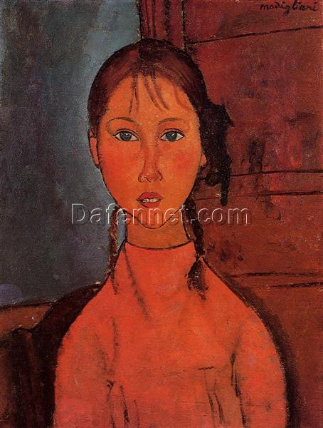 Amedeo Modigliani “Girl with Pigtails” 1918 – Authentic Oil Painting Reproduction | Elegant Canvas Art from Dafen Village