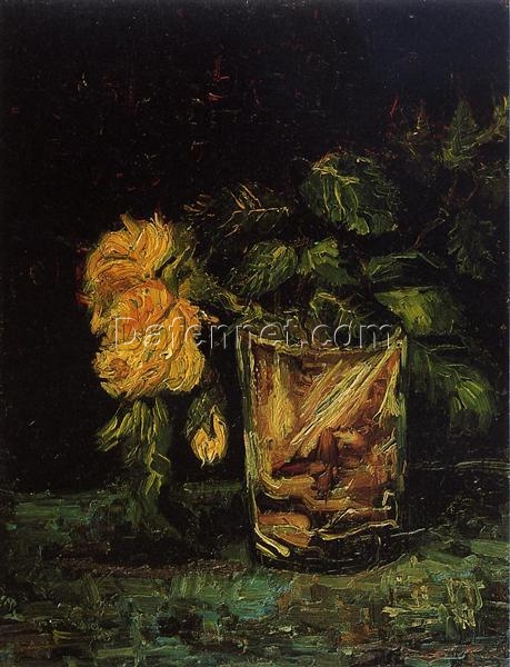 High-Quality Hand-Painted Glass with Roses (1886) by Vincent van Gogh – Floral Still Life Art for Your Home | Dafen Village