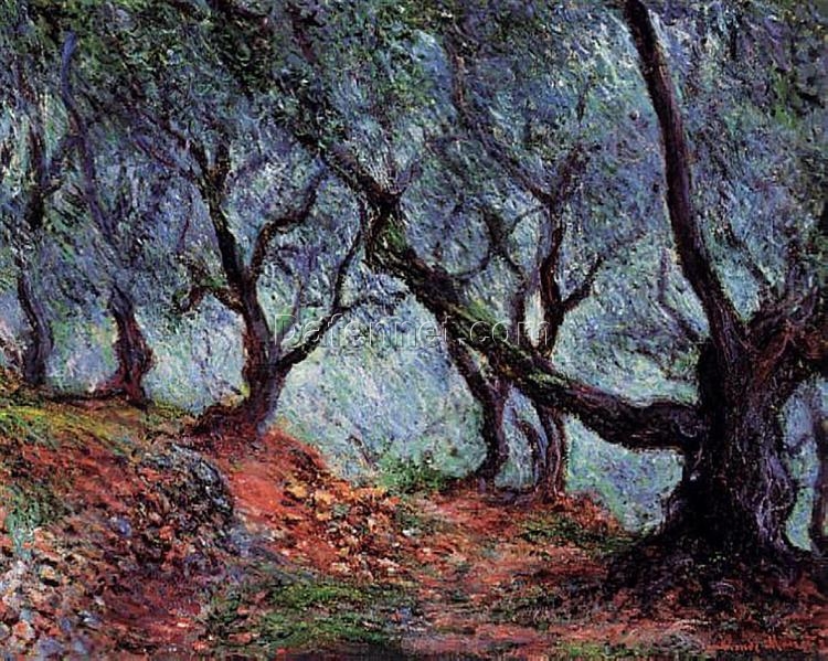 Grove of Olive Trees in Bordighera by Claude Monet – 1884, Beautiful Hand-Painted Oil Artwork, Ideal for Living Room