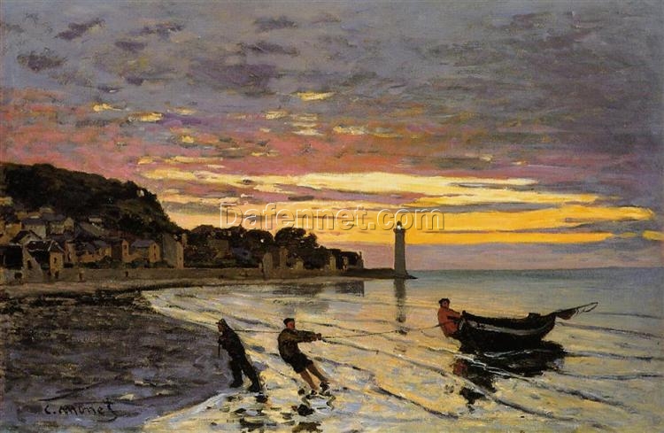 Classic Monet Impressionism – Hauling a Boat Ashore, Honfleur (1864) Oil Painting – Custom Reproduction from Dafen Village