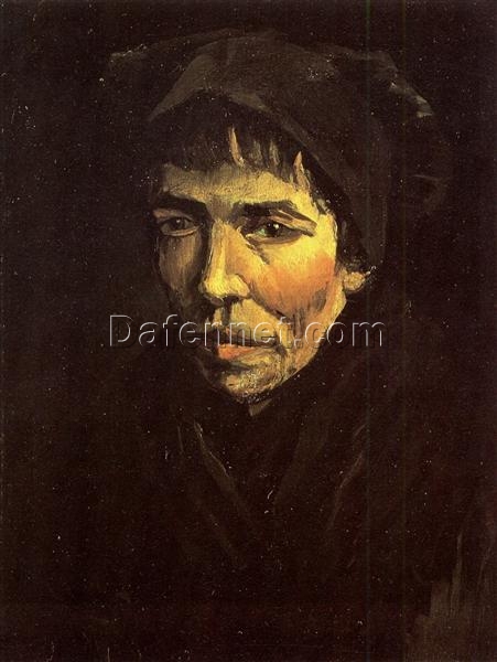 Authentic Vincent van Gogh Head of a Peasant Woman with Dark Cap (1885) – Oil Painting Reproduction by Dafen Village Artist