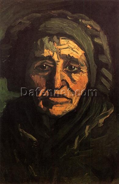 Authentic 1885 Vincent van Gogh Peasant Woman Portrait | Greenish Lace Cap Oil Painting Reproduction by Dafen Village Artists