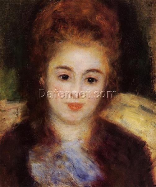 Head of a Young Woman Wearing a Blue Scarf (Madame Henriot)” by Pierre-Auguste Renoir – 1876 Oil Painting Reproduction – Custom Art from Dafen Village