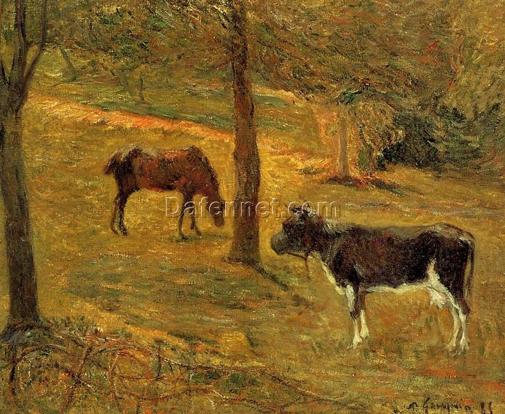 Horse and Cow in a Meadow” by Paul Gauguin – Stunning Oil Painting Reproduction | High-Quality Hand-Painted Canvas Art for Home Décor